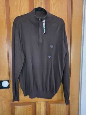 Chaps Brown Zip Mock-Collar Sweater